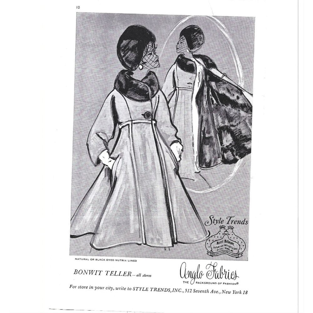 Bonwit Teller Anglo Fabrics Women Fashion ADVERT 1960s Vintage Print Ad 9 inch T
